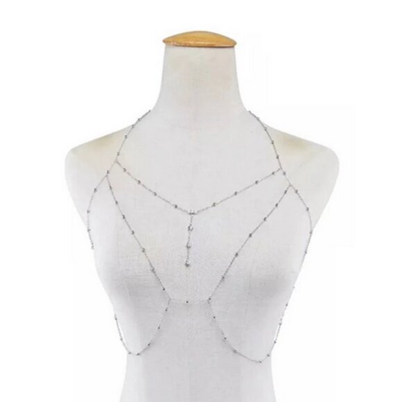 2/50🍒NWT Sexy Cross Body Necklace Body Jewelry Bra Harness Club Beach Festival - Picture 4 of 15